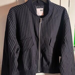 SO Navy and White Striped cropped Bomber Jacket